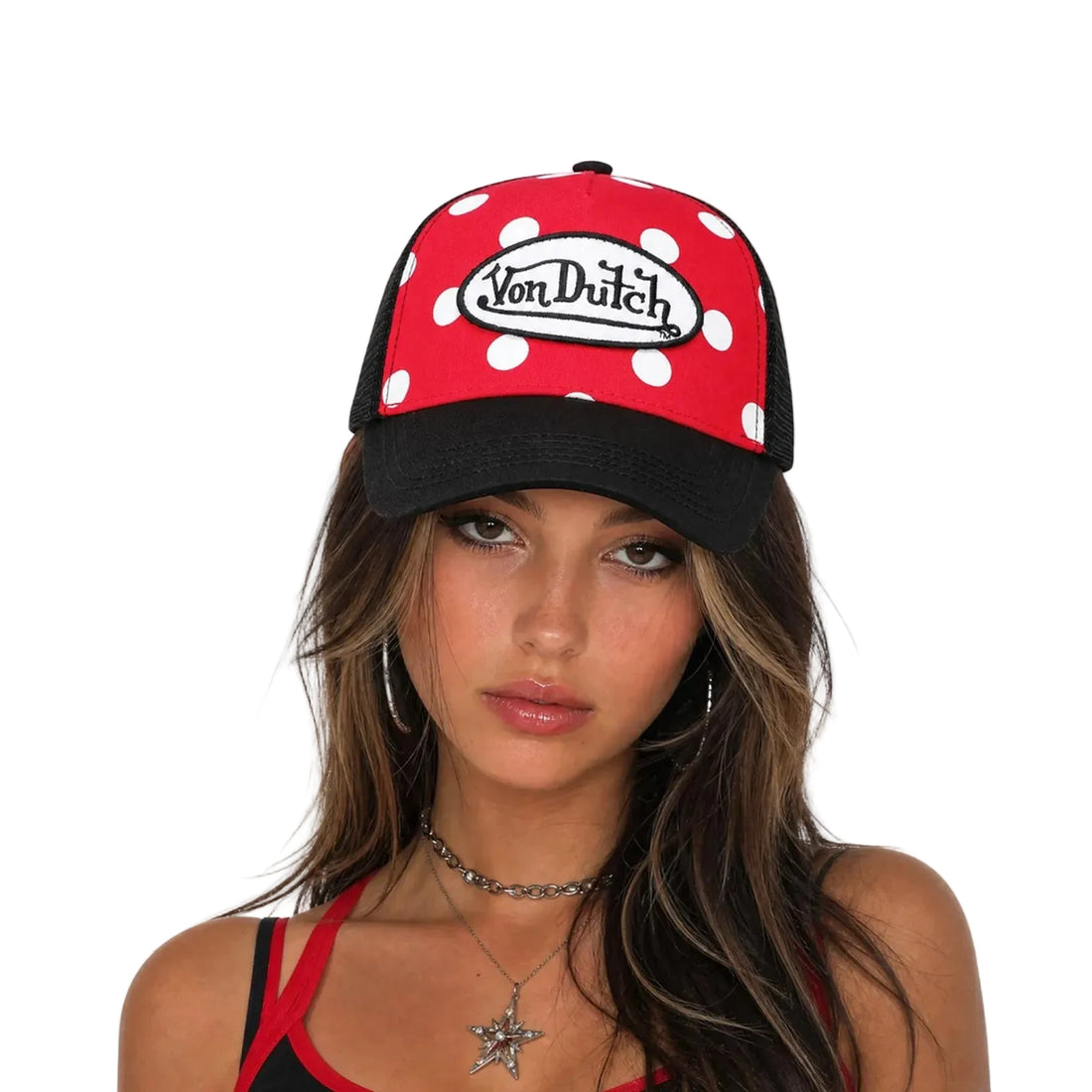Polka Dot Trucker Hat - Cherry