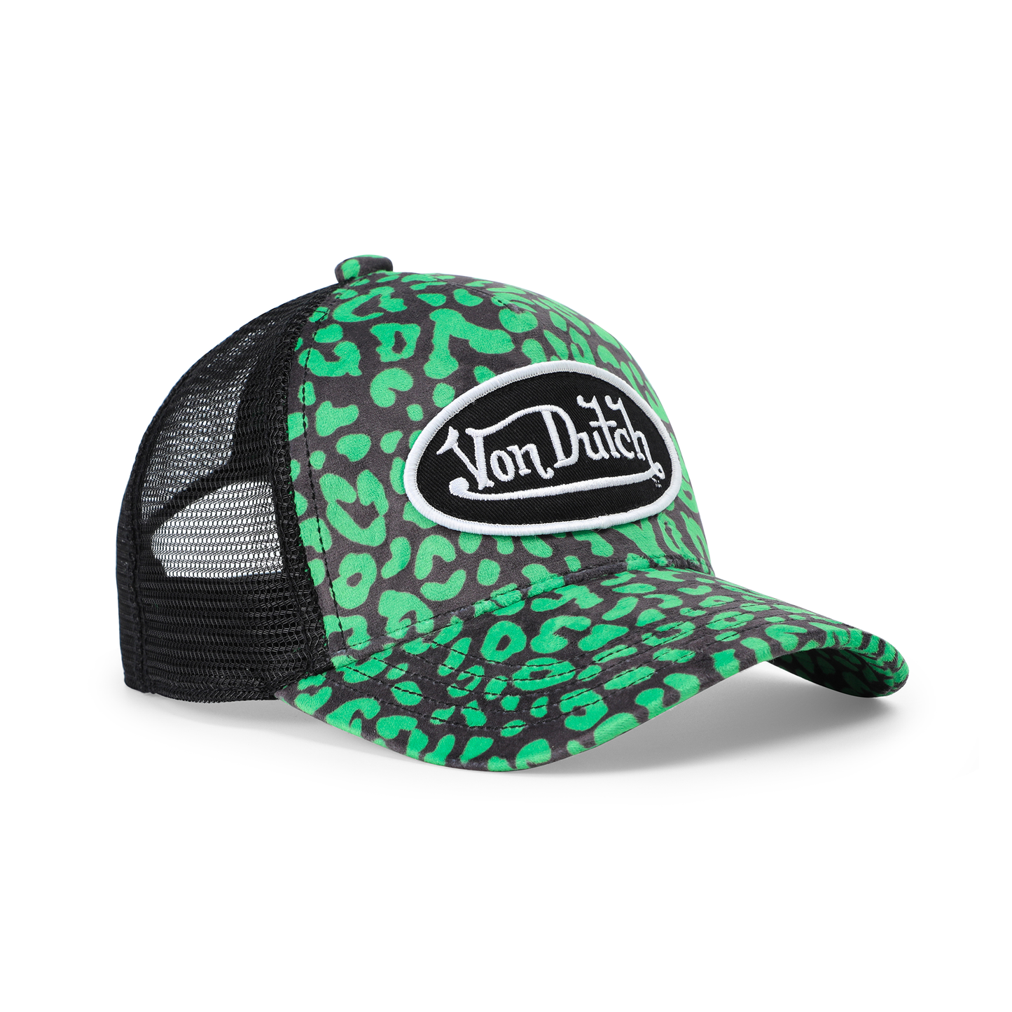 Kids Velvet Trucker Hat - Lime Green Cheetah