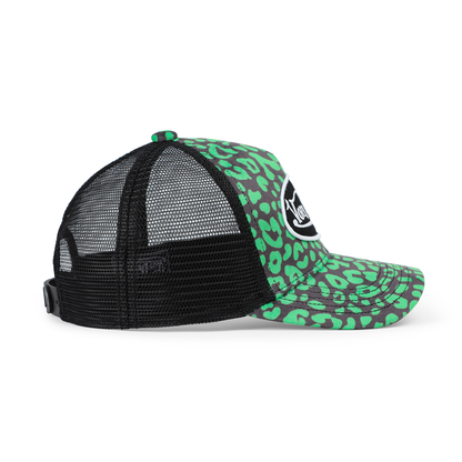 Kids Velvet Trucker Hat - Lime Green Cheetah