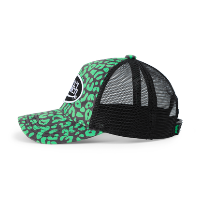 Kids Velvet Trucker Hat - Lime Green Cheetah