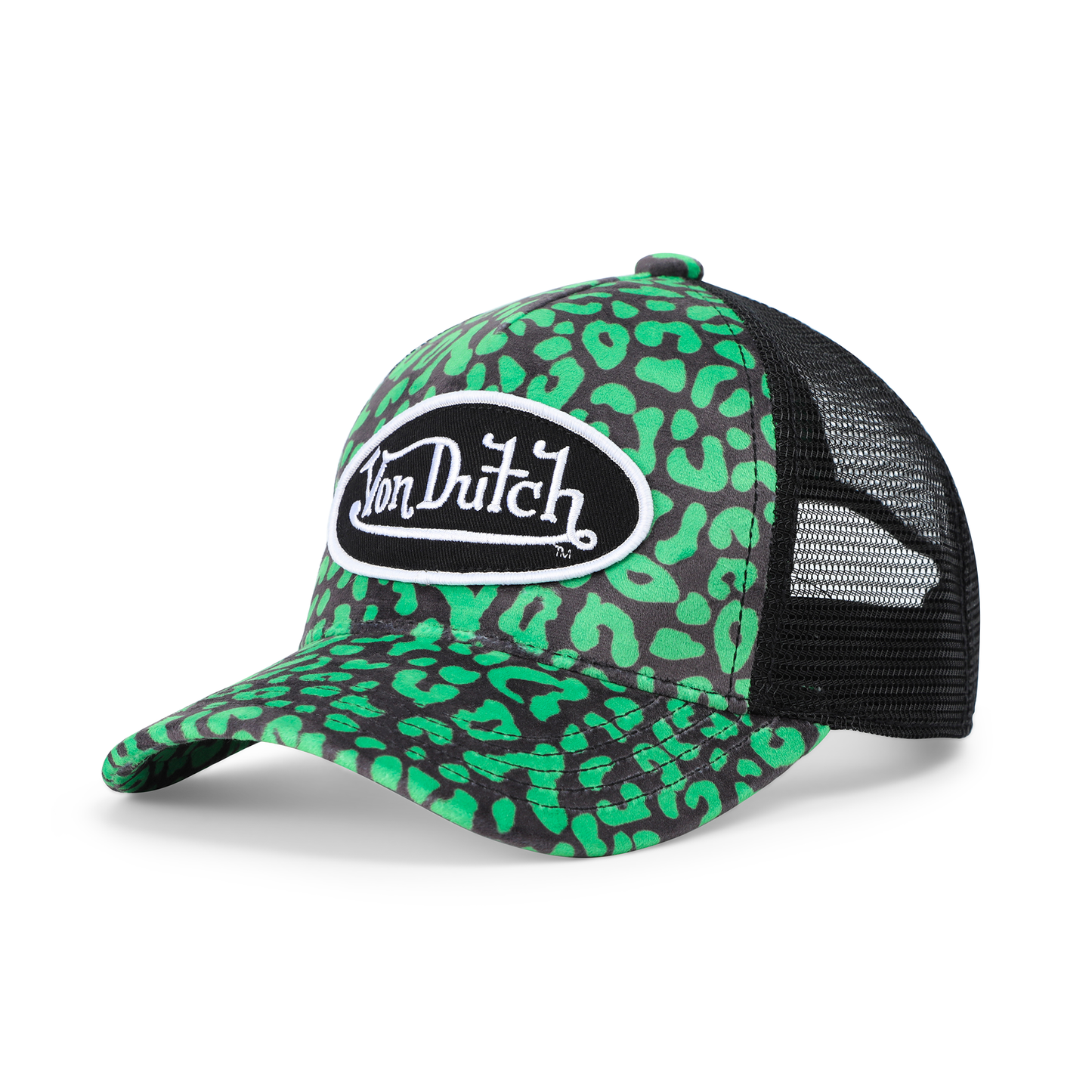 Kids Velvet Trucker Hat - Lime Green Cheetah