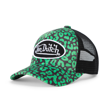 Kids Velvet Trucker Hat - Lime Green Cheetah