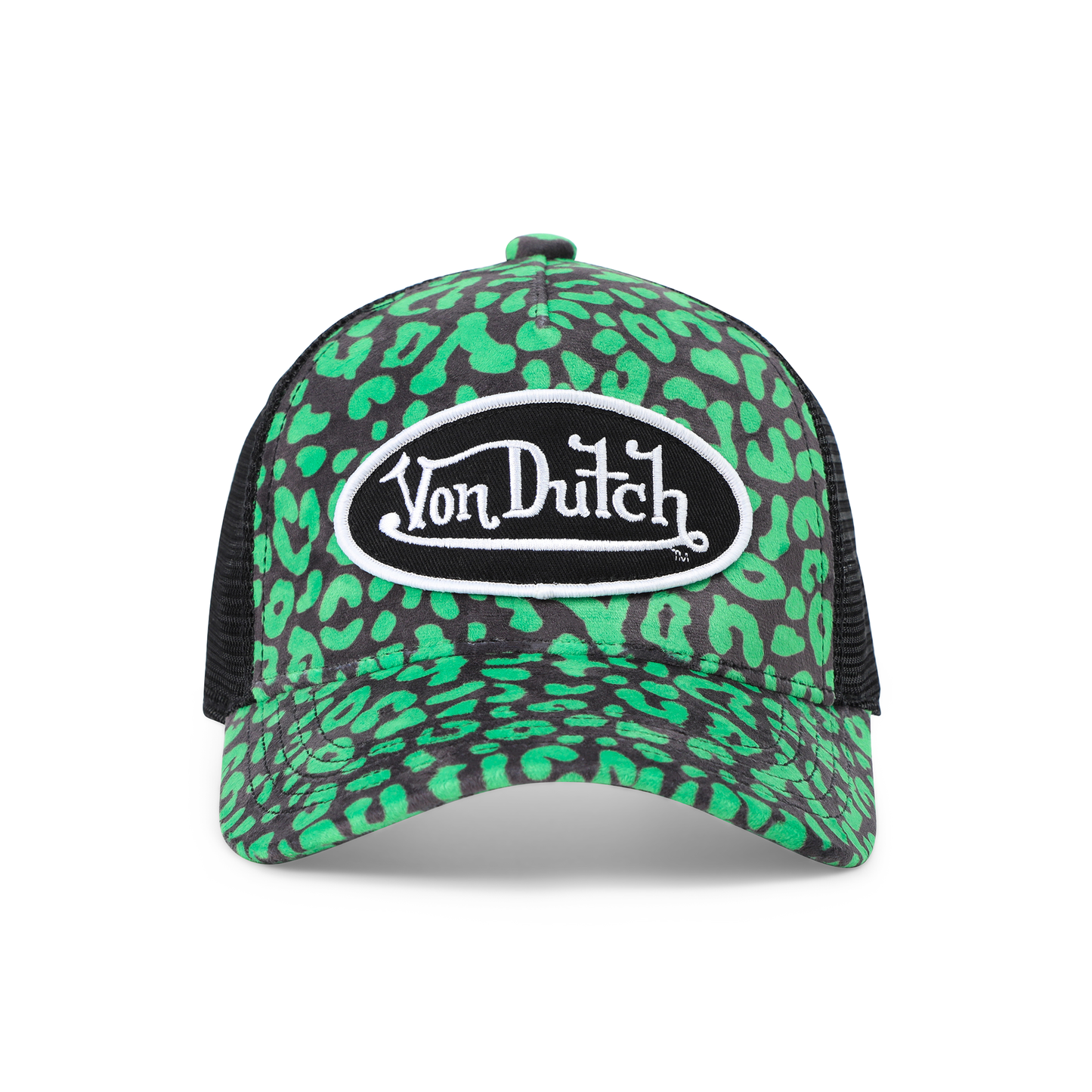 Kids Velvet Trucker Hat - Lime Green Cheetah