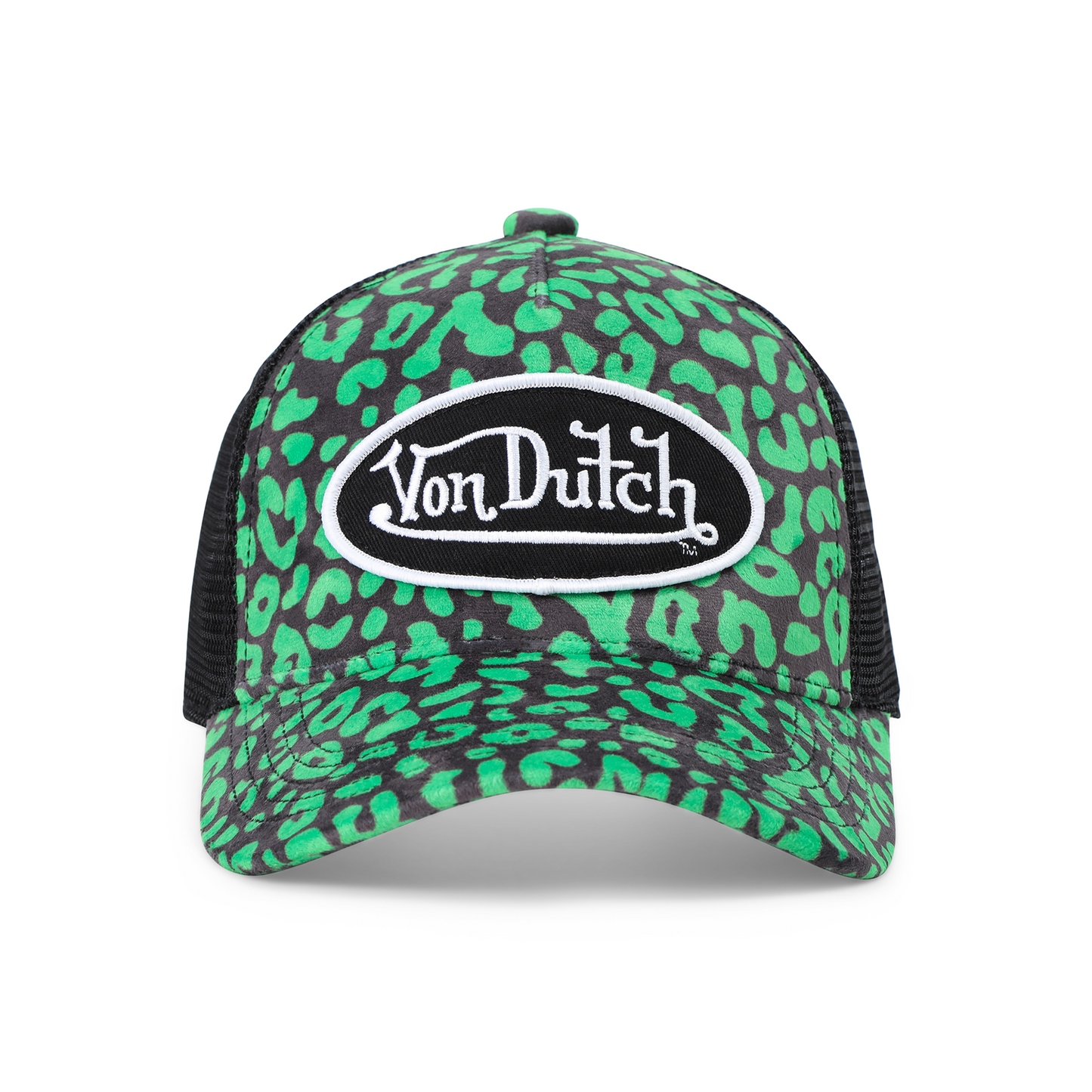 Kids Velvet Trucker Hat - Lime Green Cheetah