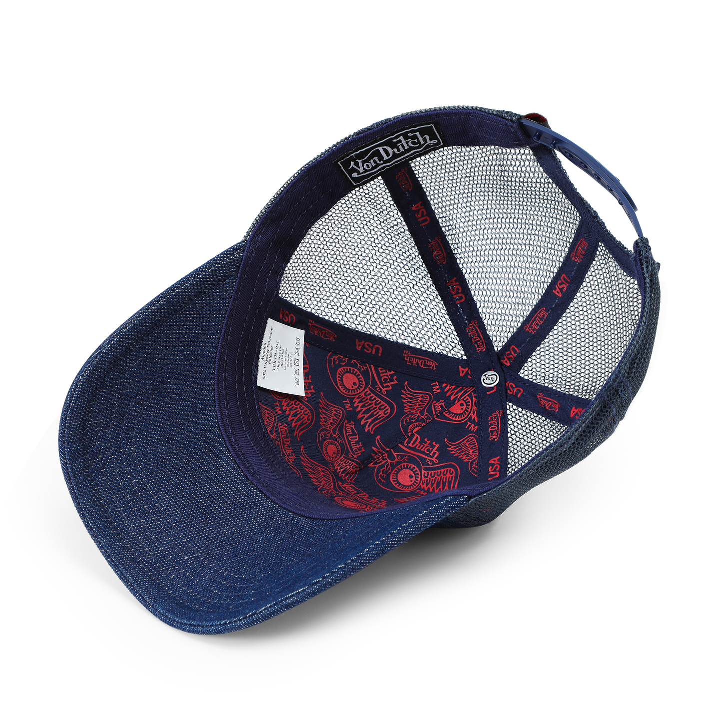 Kids Denim Trucker Hat - Red & White Logo