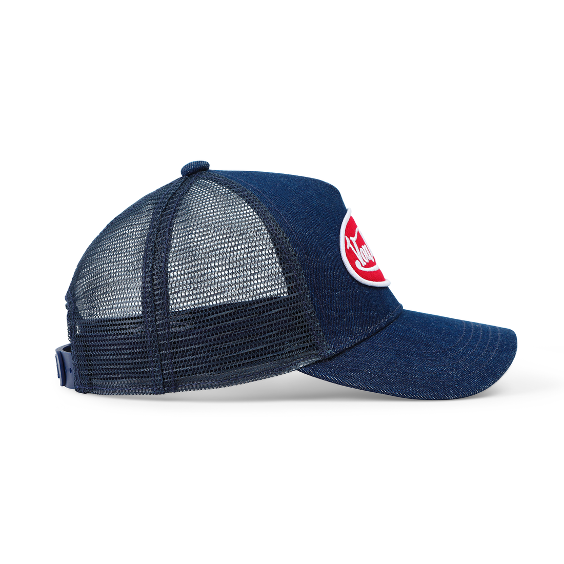 Kids Denim Trucker Hat - Red & White Logo — image 6