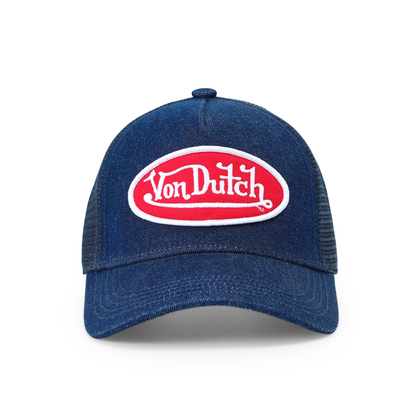 Kids Denim Trucker Hat - Red & White Logo