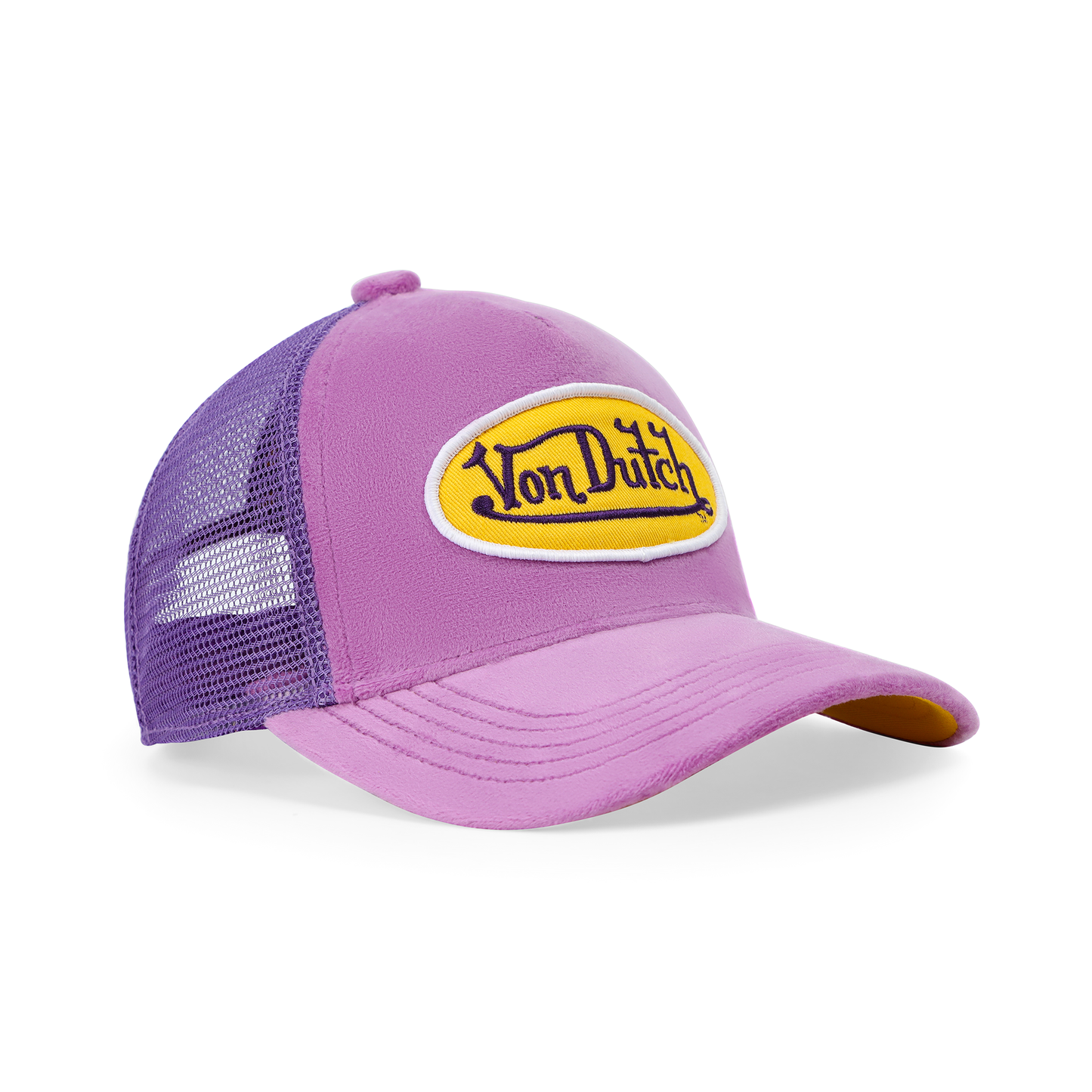 Kids Purple & Yellow Velvet Trucker Hat