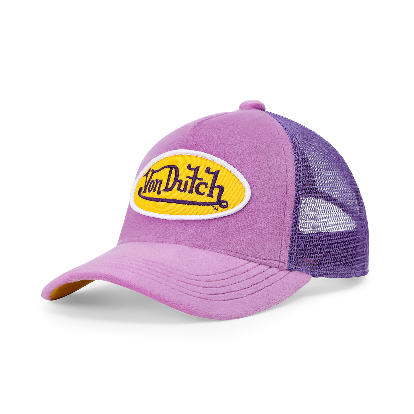 Kids Purple & Yellow Velvet Trucker Hat