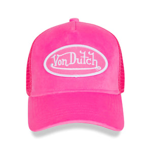 Hot Pink Crush Velvet Trucker