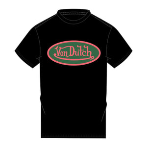 Von Dutch Pink & Green Oval Logo Black SS Tee