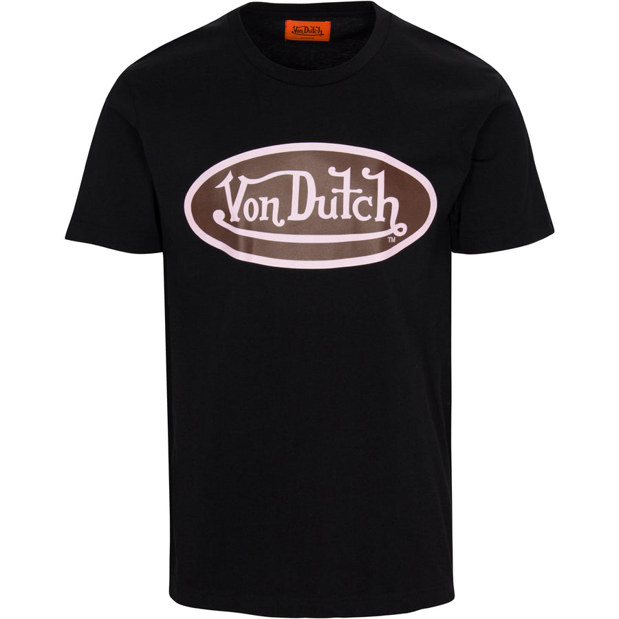 Von Dutch Pink & Brown Oval Logo Black Tee