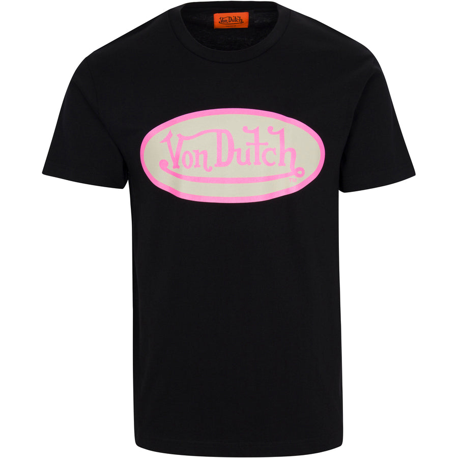 Von Dutch Hot Pink & Cream Oval Logo Black Tee