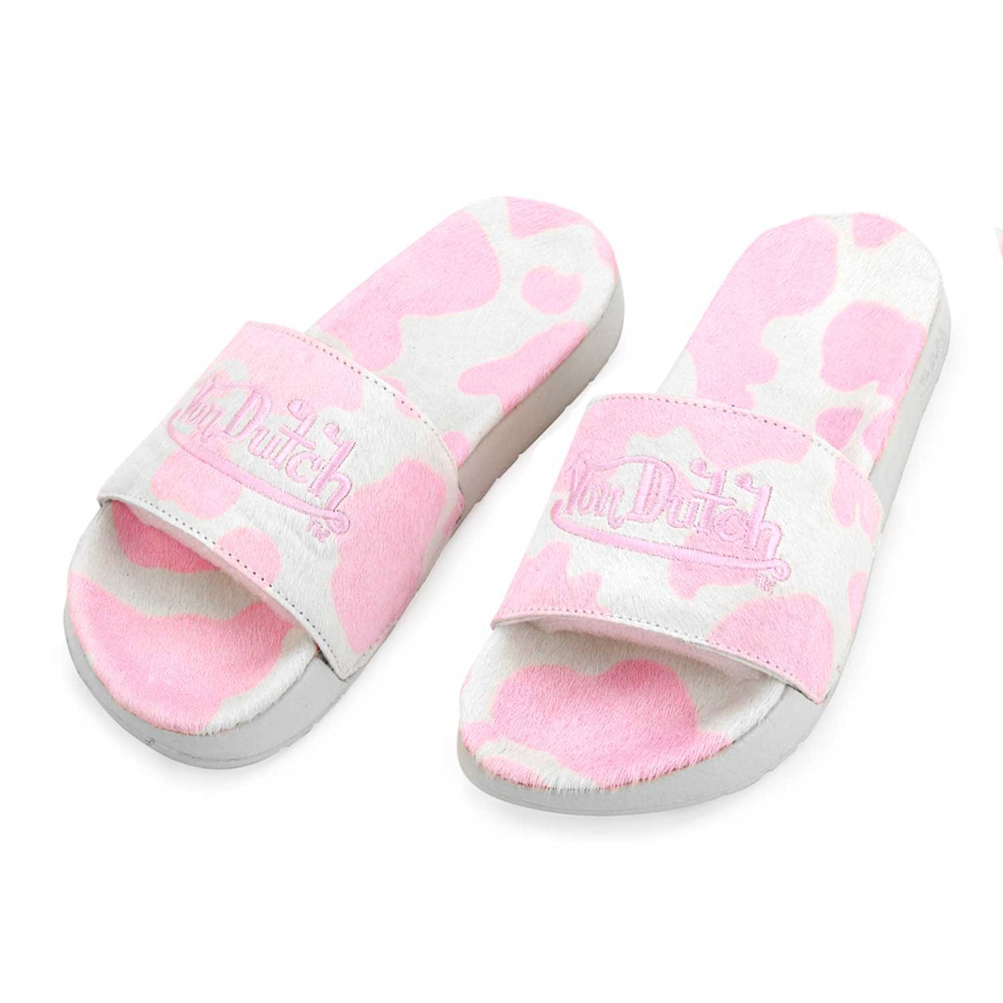 Pink & White Cow Print Pony Hair Slides