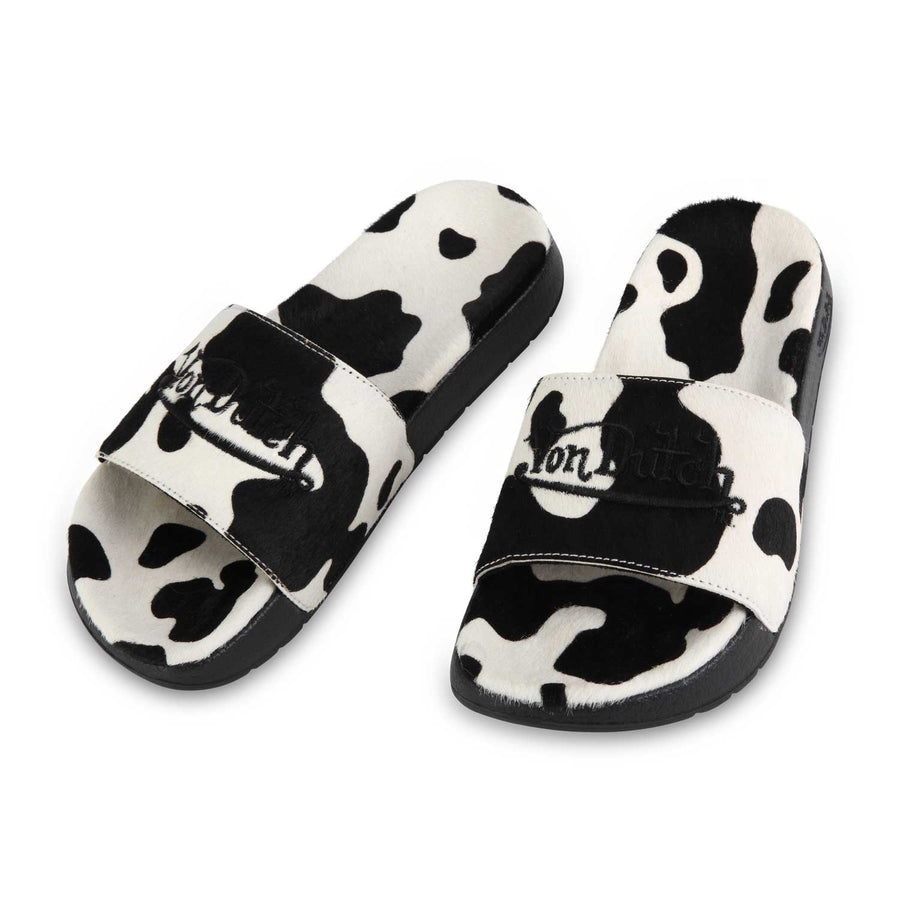 Black & White Cow Print Pony Hair Men's Slides